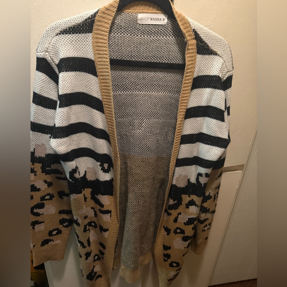 Striped and Leopard Print Cardigan